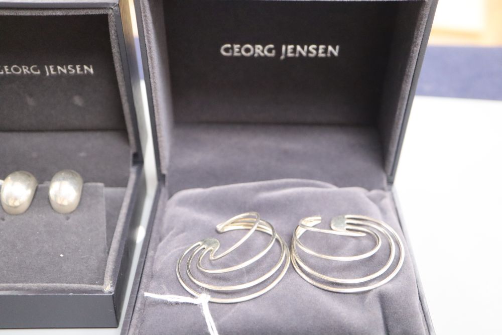 Allan Scharff for Georg Jensen, a pair of sterling silver Alliiance earrings, No. 555 and two other items,